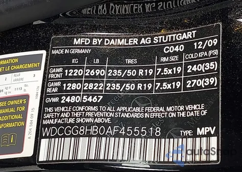 2010 Mercedes-Benz Glk 350 4Matic from USA, damaged, VIN WDCGG8HB0AF455518